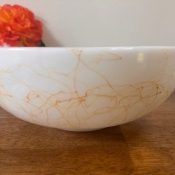 Hazel Atlas Butterscotch Drizzle Milk Glass Bowl Vintage Spaghetti Pattern Retro - Picture 6 of 6